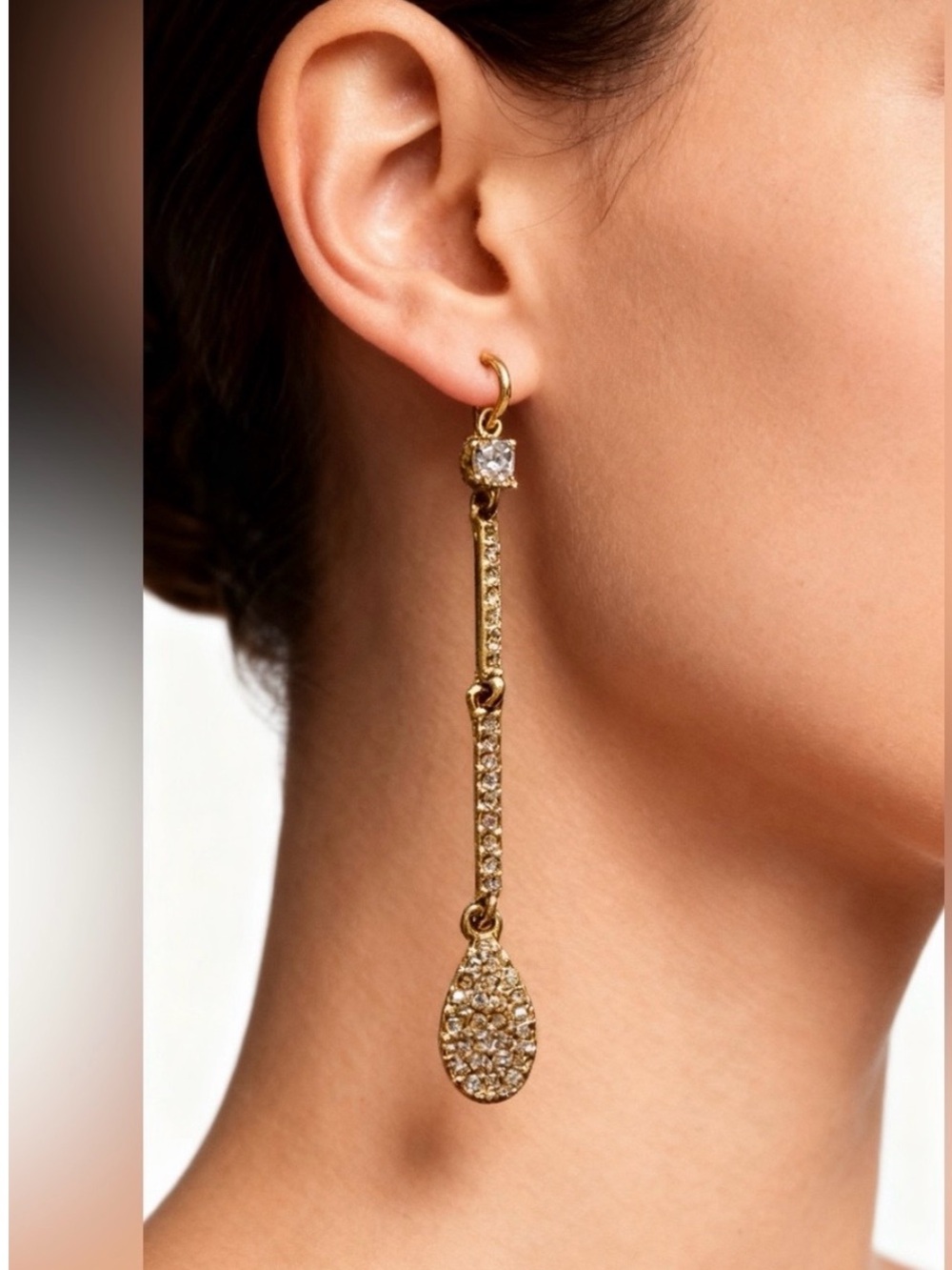 Givenchy Gold Crystal Linear Drop Earrings, NWOT (Pouch Included)